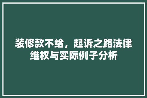 装修款不给，起诉之路法律维权与实际例子分析