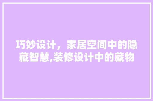 巧妙设计，家居空间中的隐藏智慧,装修设计中的藏物之路  第1张