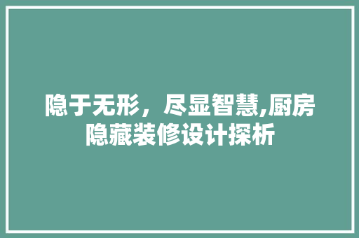 隐于无形，尽显智慧,厨房隐藏装修设计探析