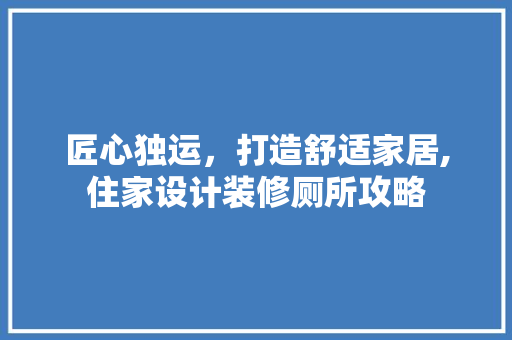 匠心独运，打造舒适家居,住家设计装修厕所攻略