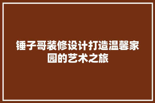 锤子哥装修设计打造温馨家园的艺术之旅
