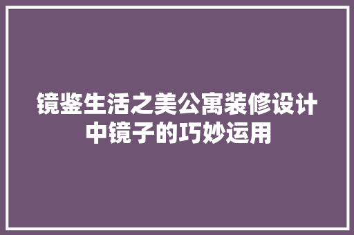 镜鉴生活之美公寓装修设计中镜子的巧妙运用