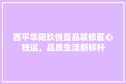 西平华阳玖悦壹品装修匠心独运，品质生活新标杆