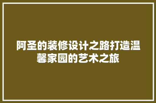阿圣的装修设计之路打造温馨家园的艺术之旅