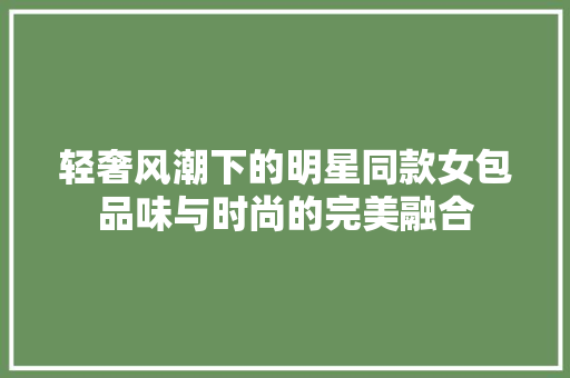 轻奢风潮下的明星同款女包品味与时尚的完美融合